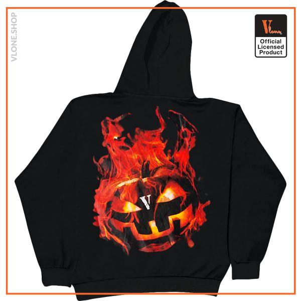 Vlone Halloween Flaming Pumpkin Hoodie - Black VL2309